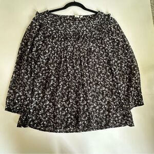 GAP Women’s L Semi Sheer Chiffon Ruffle Long Sleeve Floral Blouse Top 3/4 Sleeve